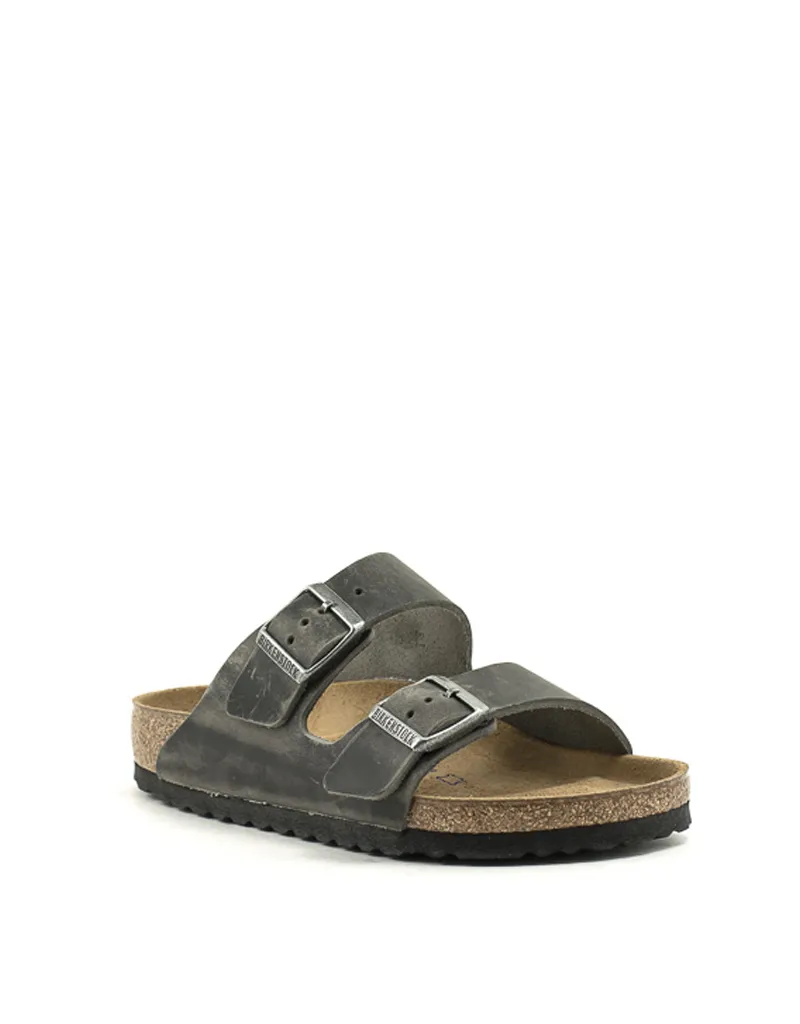 Birkenstock — Arizona Waxy Leather Soft Footbed - Iron Regular Width