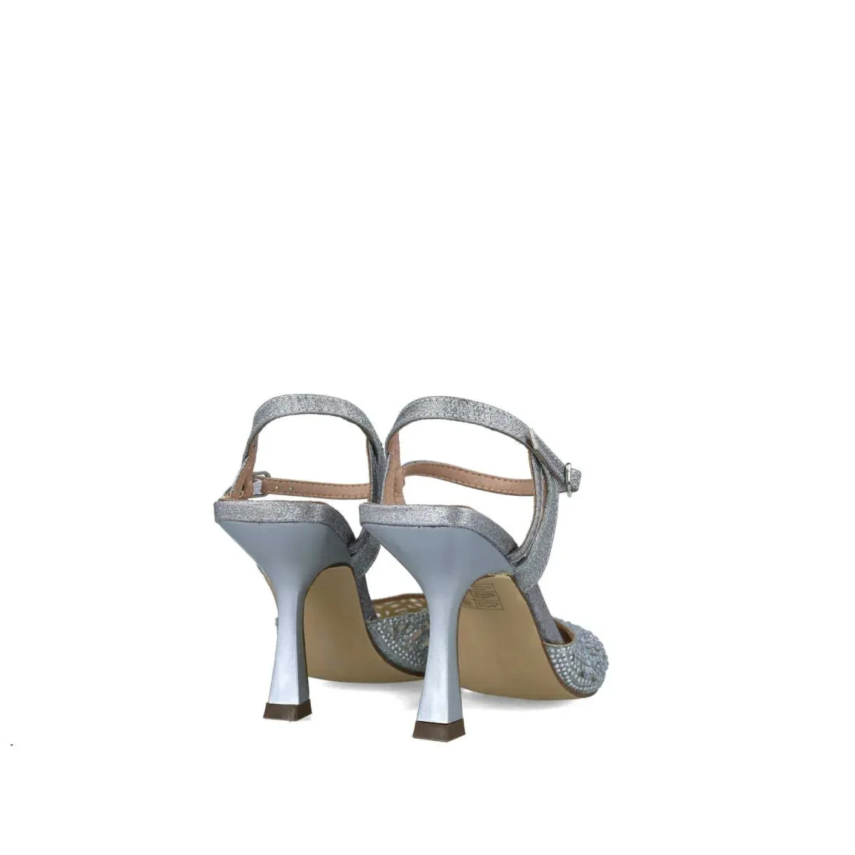 Glittery Rhinestone Embellished Silver Pointed Evening Sandals