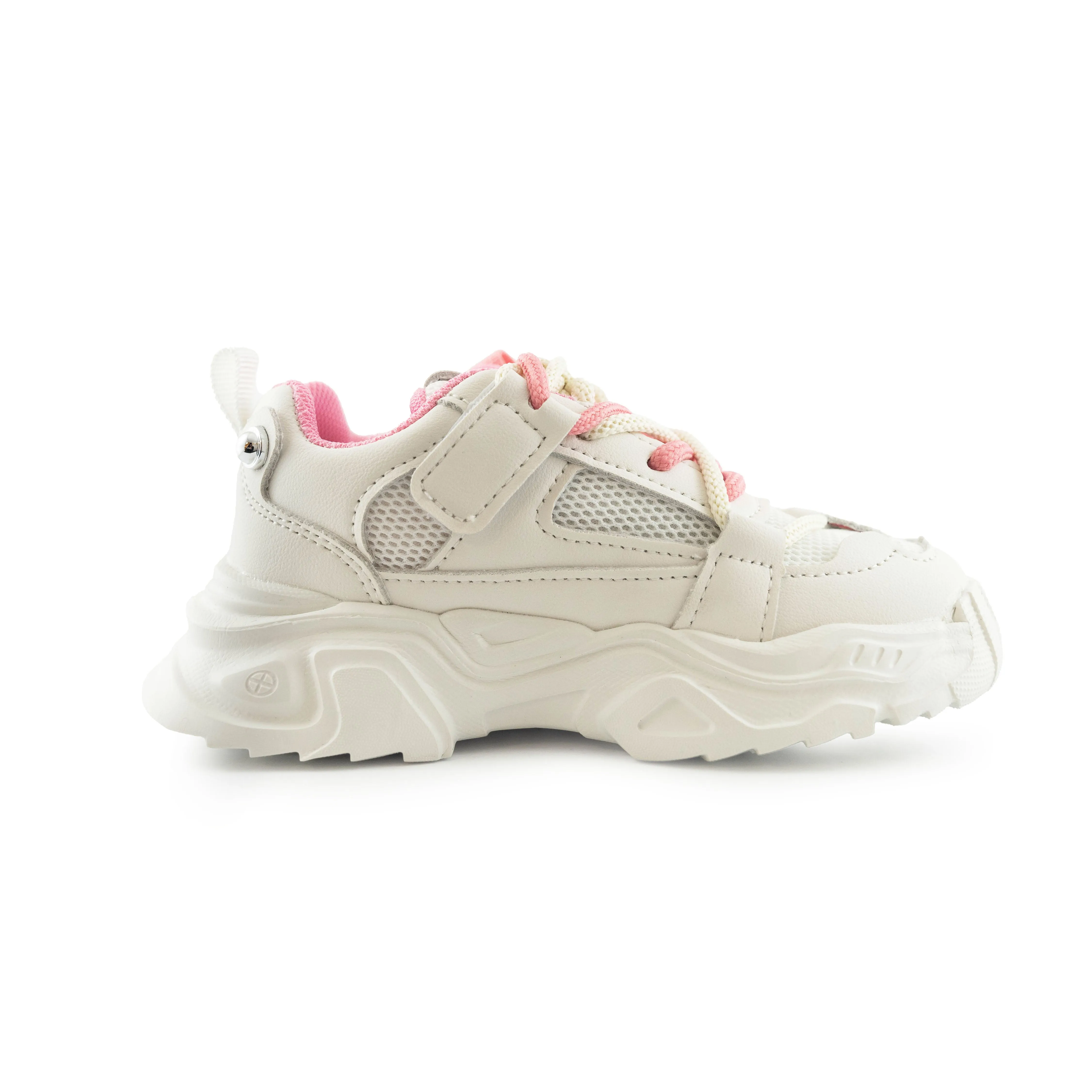 Kids' Bow Accent Sneakers - Stylish Pink & White Girl Casual Shoes - A3165