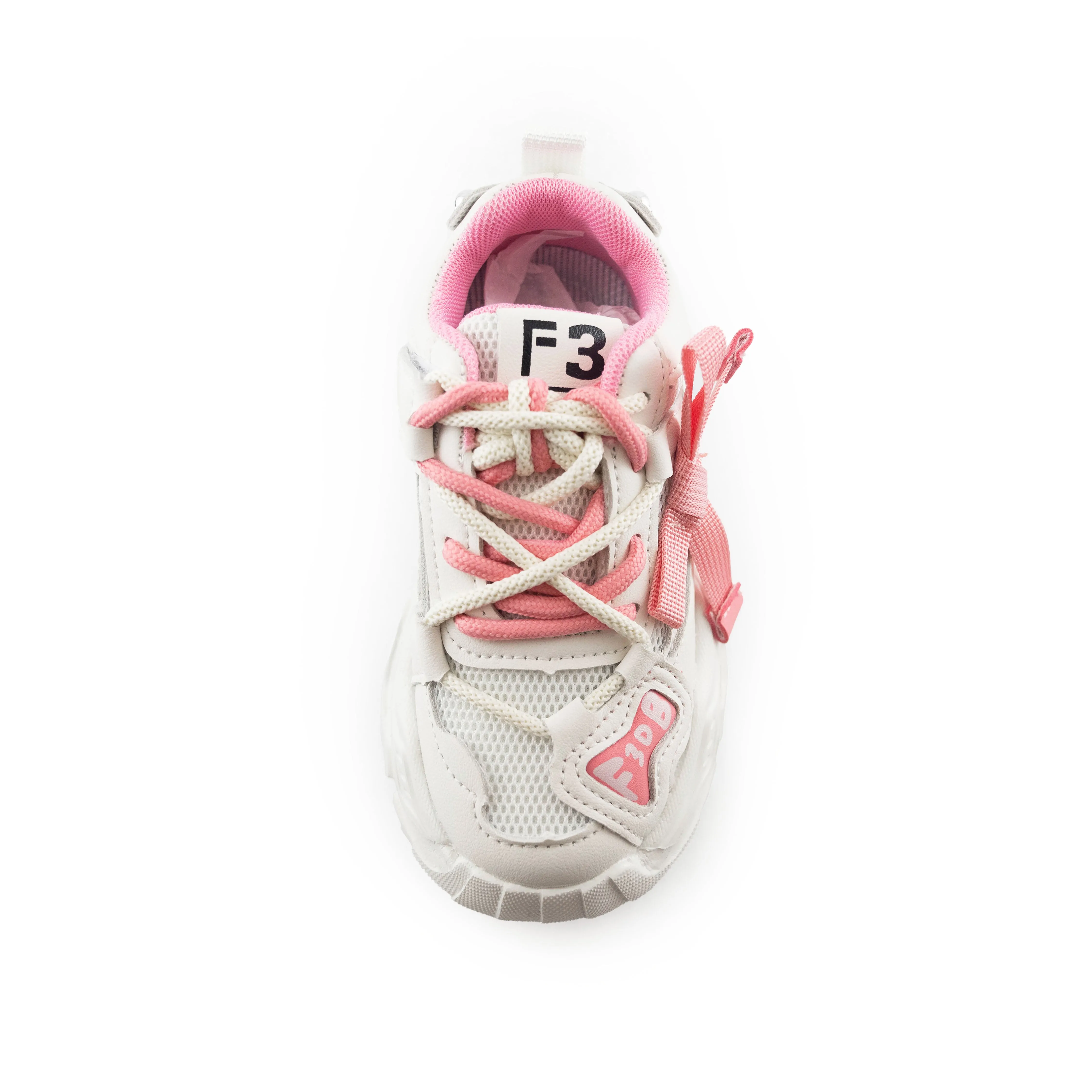 Kids' Bow Accent Sneakers - Stylish Pink & White Girl Casual Shoes - A3165