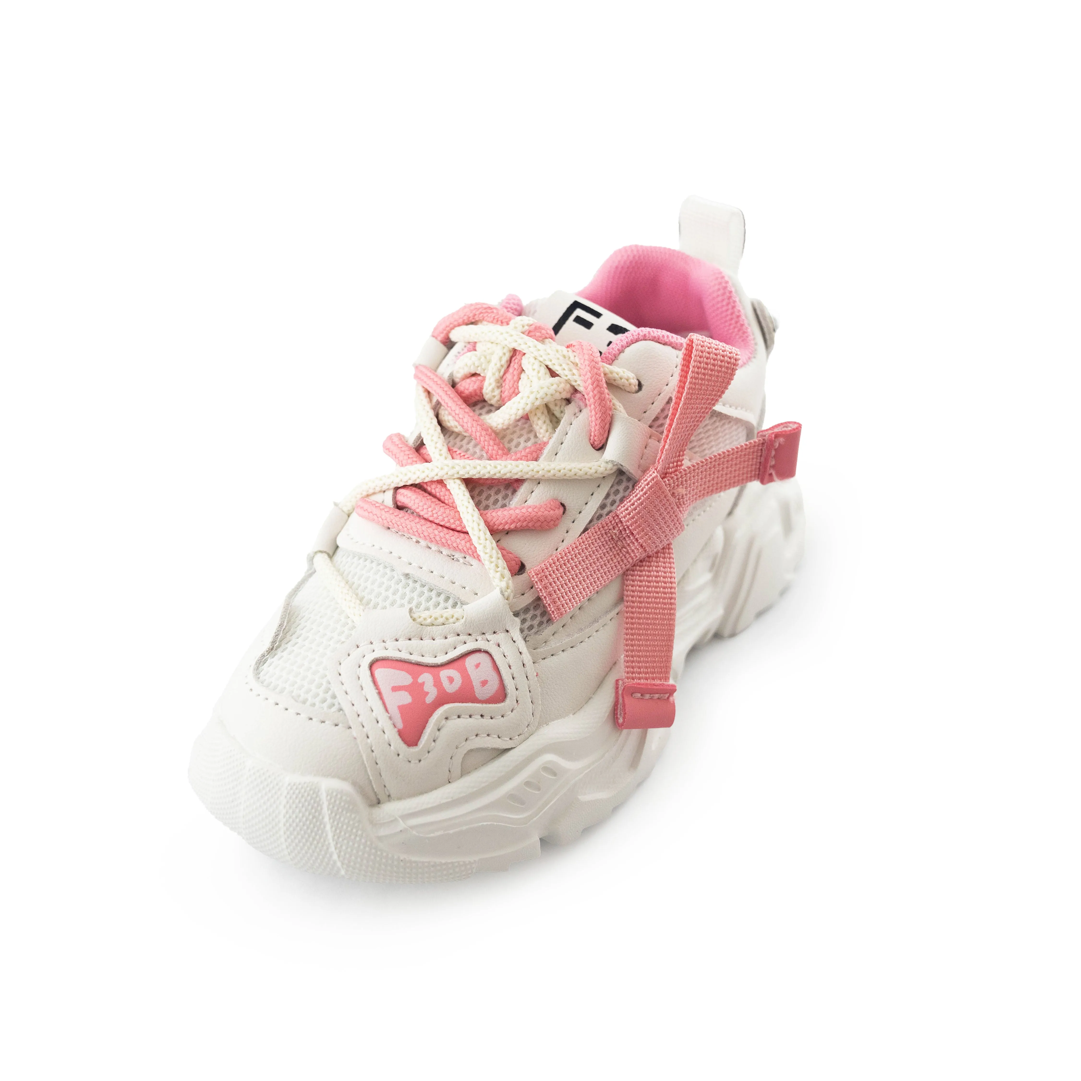Kids' Bow Accent Sneakers - Stylish Pink & White Girl Casual Shoes - A3165
