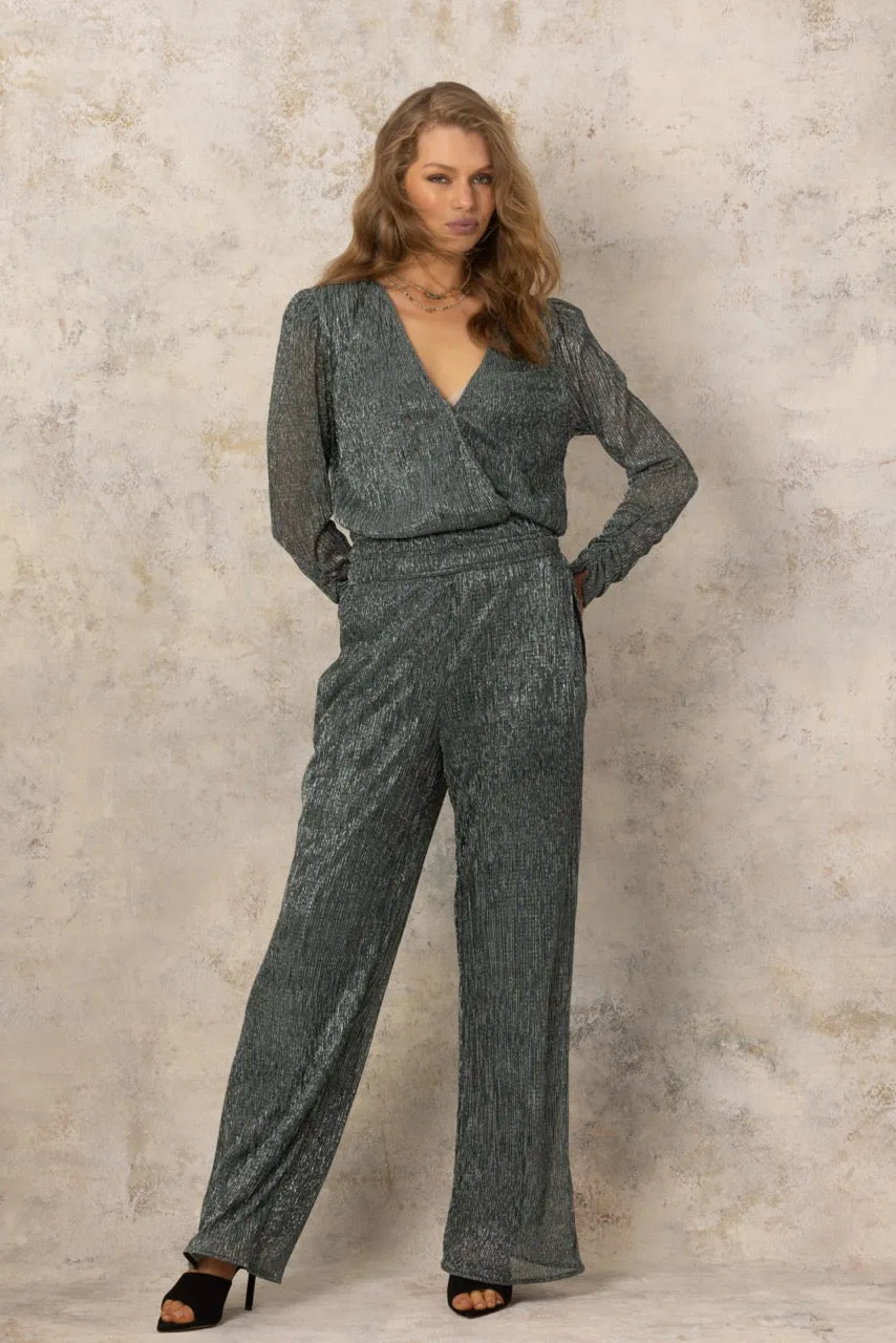 Silver Crush Pant in Silver/Green