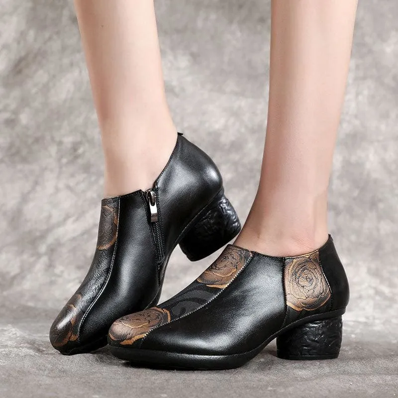Thick Heels Genuine Leather Casual Women Pumps Shoes