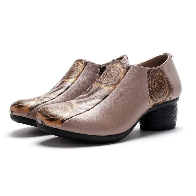 Thick Heels Genuine Leather Casual Women Pumps Shoes