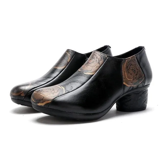 Thick Heels Genuine Leather Casual Women Pumps Shoes