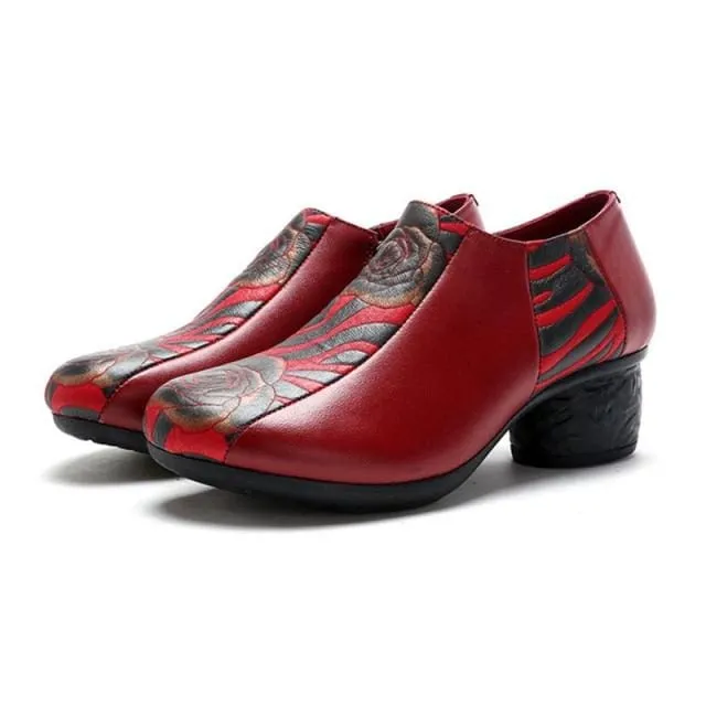 Thick Heels Genuine Leather Casual Women Pumps Shoes
