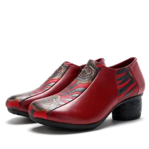 Thick Heels Genuine Leather Casual Women Pumps Shoes